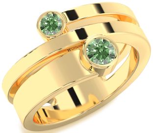 Green Diamond Gold Silver Round Two Stone Ring