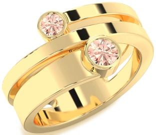 Morganite Gold Silver Round Two Stone Ring