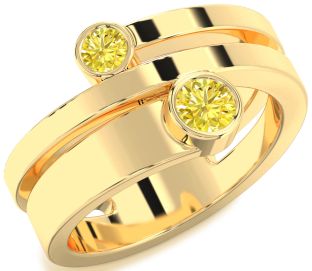 Yellow Diamond Gold Silver Round Two Stone Ring