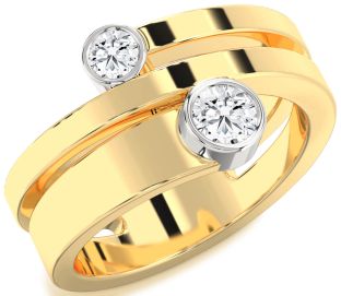 Diamond White Yellow Gold Round Two Stone Ring