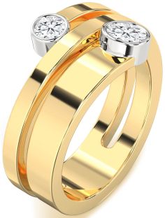Diamond White Yellow Gold Round Two Stone Ring