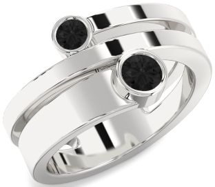 Black Diamond Silver Round Two Stone Ring
