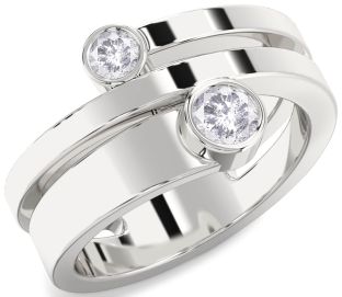 Salt & Pepper Diamond Silver Round Two Stone Ring