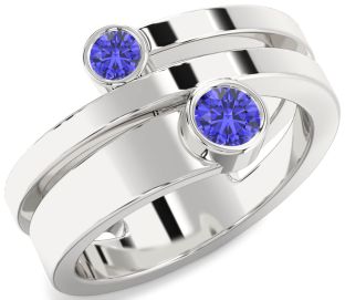 Tanzanite Silver Round Two Stone Ring