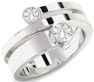 White Sapphire Silver Round Two Stone Ring
