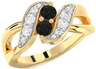 Black Diamond Gold Silver Round Two Stone Ring