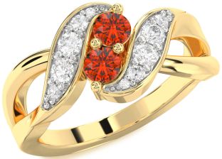 Diamond Fire Opal Gold Round Two Stone Ring