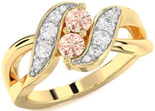 Diamond Morganite Gold Silver Round Two Stone Ring