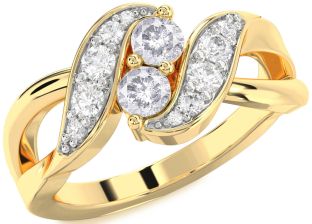 Salt & Pepper Diamond Gold Round Two Stone Ring