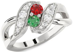 Diamond Silver Round Two Stone Promise Ring