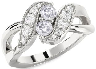 Salt & Pepper Diamond Silver Round Two Stone Ring