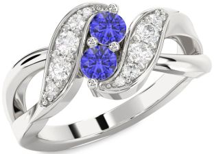 Diamond Tanzanite Silver Round Two Stone Ring