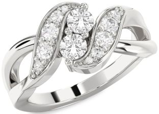 Diamond White Sapphire Silver Round Two Stone Ring