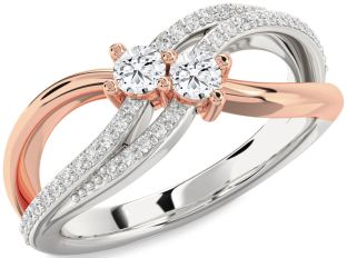Diamond Silver & 10K Rose Gold Round Two Stone Ring