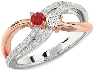Diamond Silver & 10K Rose Gold Round Two Stone Promise Ring