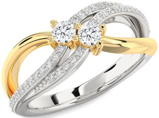 Diamond Silver & 10K gold Round Two Stone Ring