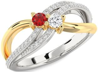 Diamond Platinum & Yellow Gold Round Two Stone Promise Ring