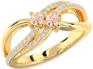 Diamond Morganite Gold Round Two Stone Ring
