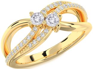 Salt & Pepper Diamond Gold Silver Round Two Stone Ring