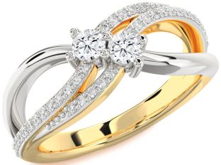 Diamond White Yellow Gold Round Two Stone Ring