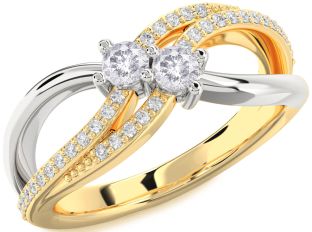 Salt & Pepper Diamond Gold Silver Round Two Stone Ring