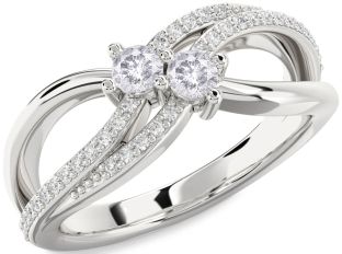 Salt & Pepper Diamond Silver Round Two Stone Ring