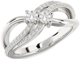 Diamond White Sapphire Silver Round Two Stone Ring
