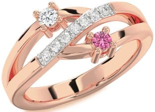 Diamond Rose Gold Silver Round Two Stone Promise Ring