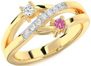 Diamond Gold Silver Round Two Stone Promise Ring