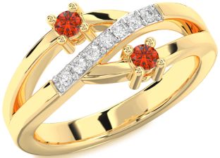 Diamond Fire Opal Gold Silver Round Two Stone Ring
