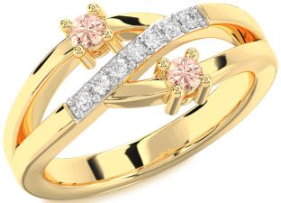 Diamond Morganite Gold Silver Round Two Stone Ring