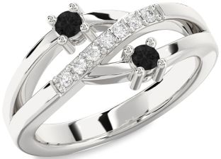 Black Diamond Silver Round Two Stone Ring
