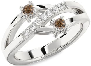 Chocolate Brown Diamond Silver Round Two Stone Ring
