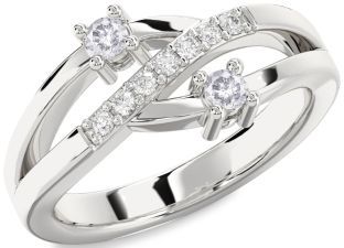 Salt & Pepper Diamond Silver Round Two Stone Ring