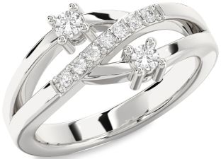 Diamond White Sapphire Silver Round Two Stone Ring