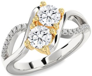Diamond Silver & 10K gold Round Two Stone Ring