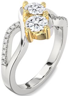 Diamond Silver & 10K gold Round Two Stone Ring