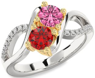 Diamond Silver & 10K gold Round Two Stone Promise Ring