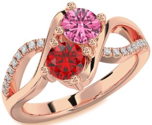 Diamond Rose Gold Silver Round Two Stone Promise Ring