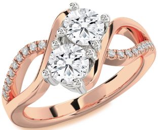 Diamond Platinum & Rose Gold Round Two Stone Ring