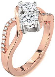 Diamond White Rose Gold Round Two Stone Ring