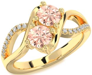 Diamond Morganite Gold Round Two Stone Ring