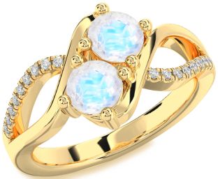 Diamond Moonstone Gold Round Two Stone Ring