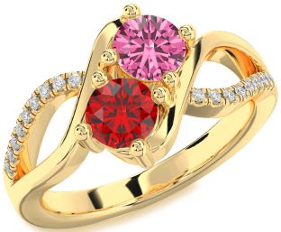Diamond Gold Silver Round Two Stone Promise Ring