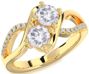 Salt & Pepper Diamond Gold Round Two Stone Ring