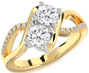 Diamond White Yellow Gold Round Two Stone Ring