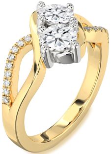Diamond White Yellow Gold Round Two Stone Ring