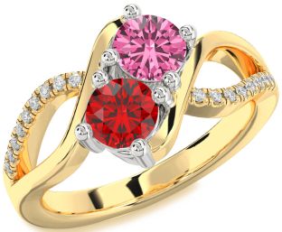 Diamond Platinum & Yellow Gold Round Two Stone Promise Ring