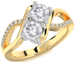 Salt & Pepper Diamond Gold Silver Round Two Stone Ring