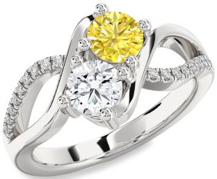 Diamond Silver Round Two Stone Promise Ring